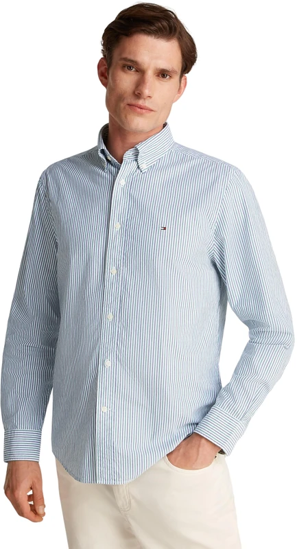 Tommy Hilfiger Men’s Flex Poplin Classic Regular Fit Shirt, Multicolor (Nouveau Green/Multi), XS