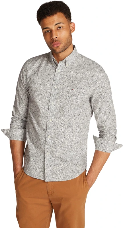 Tommy Hilfiger Men’s Flex Poplin Cotton Shirt, Multicolor (Ivory Petal/Night Sky PRT), 3XL