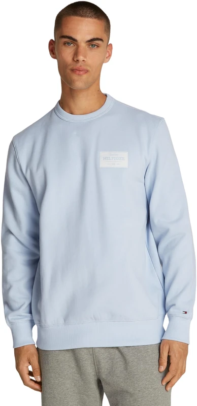 Tommy Hilfiger Men’s Monotype Label Round Neck Sweatshirt, Blue (Breezy Blue), XL