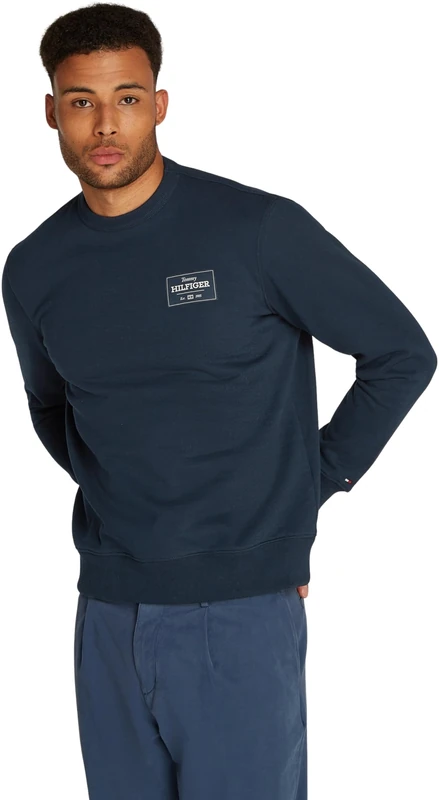 Tommy Hilfiger Men’s Monotype Label Round Neck Sweatshirt, Blue (Night Sky), S