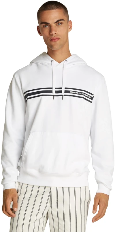 Tommy Hilfiger Men’s Central Chest Stripe Hoodie, White (White), S