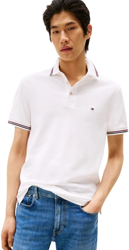 Tommy Hilfiger Men Tipped Slim FIT Polo MW0MW37346 S/S Polo, White, S
