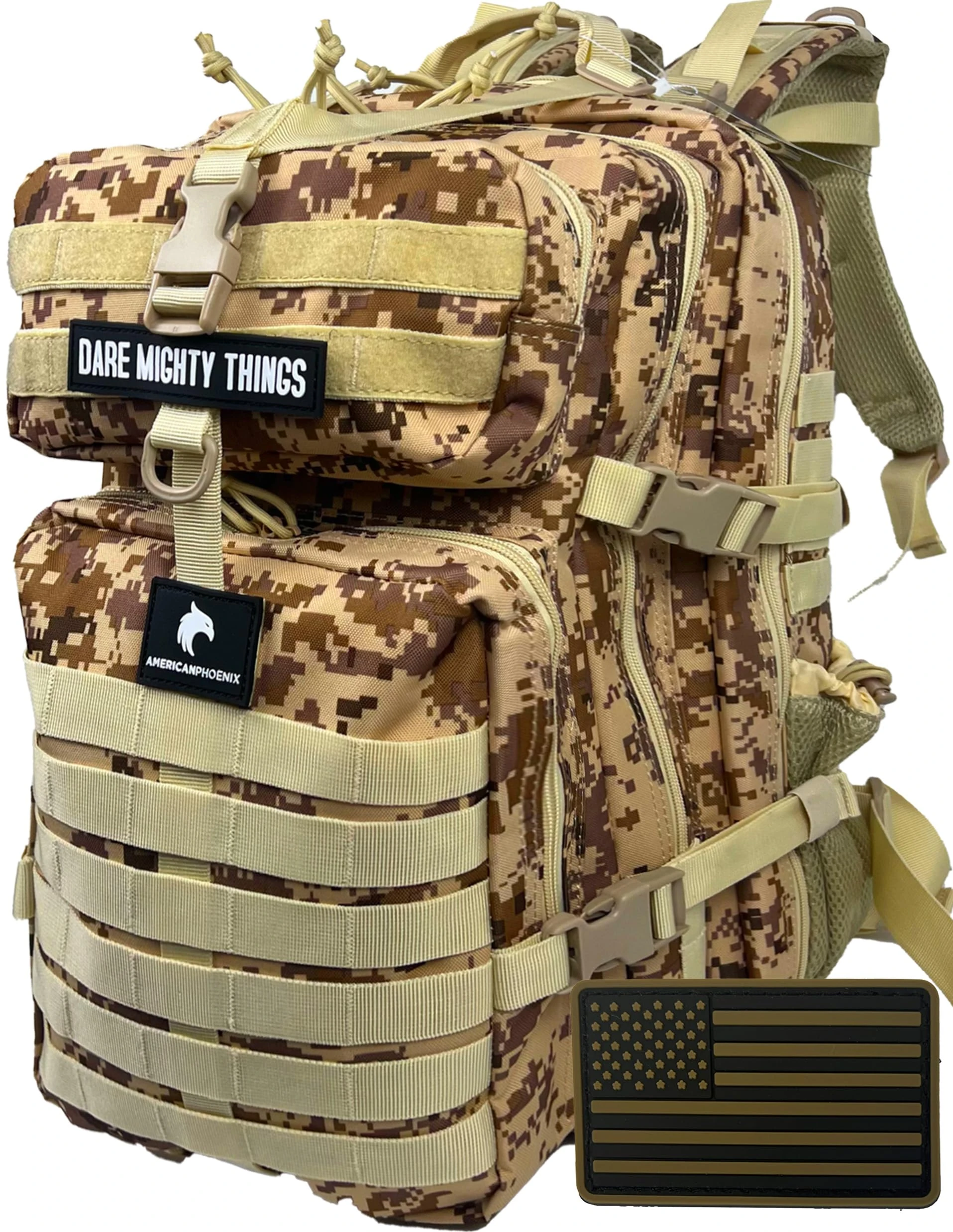 AMERICANPHOENIX 45L Elite Tactical Backpack | Work & Military Backpack | Water Resistant and Heavy Duty | Bug Out Bag, Sand Storm, L, Tactical