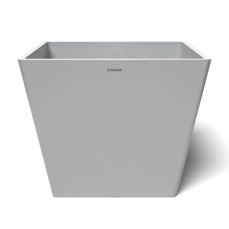 POTS&MORE Prismo 40 Pot (Diameter 40.8 cm, Square Shape, Colour Light Grey, Height 33.2 cm, Plastic Planter for Indoor Plants) VP024002, lightgrey, 40 cm