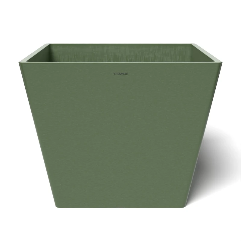 POTS&MORE Prismo 40 Pot (Diameter 40.8 cm, Square Shape, Colour Olive Green, Height 33.2 cm, Plastic Planter for Indoor Plants) VP024004, 40 cm