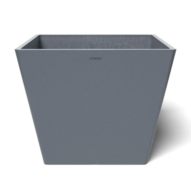 POTS&MORE Prismo 40 Pot (Diameter 40.8 cm, Square Shape, Colour Grey, Height 33.2 cm, Plastic Planter for Indoor Plants) VP024001, Gray, 40 cm