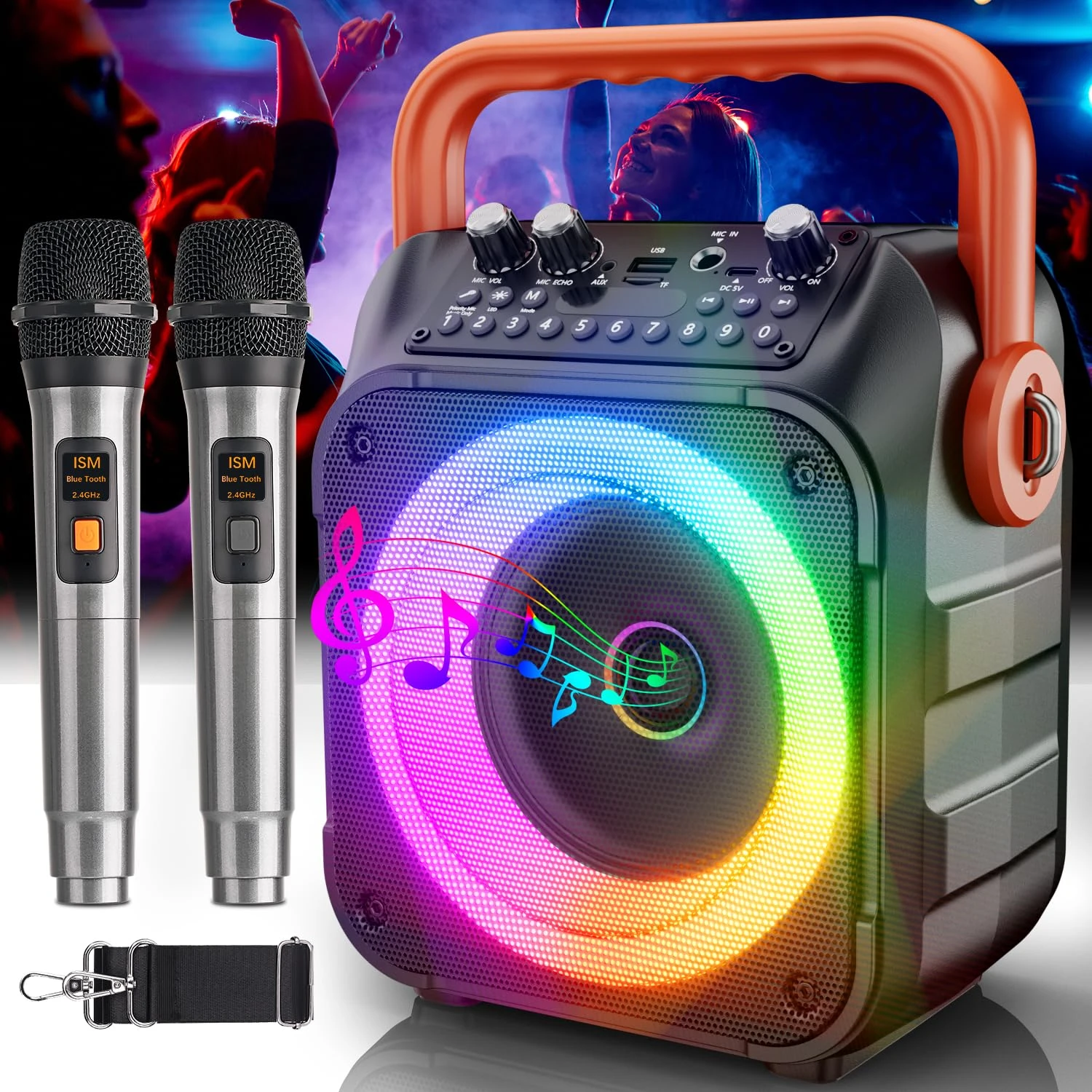 [ Newest ] Karaoke Machine 2 Microphones for Adults Kids: Portable Bluetooth Karaoke Live Mixers with Wireless Microphones - Mini Karaoke Machine Set for TV, Phone, Party, Home, Outdoor, Gift