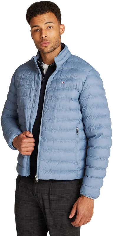 Tommy Hilfiger Men’s Recycled Relaxed Fit Packaway Quilted Jacket, Blue (Brisk Blue), XL