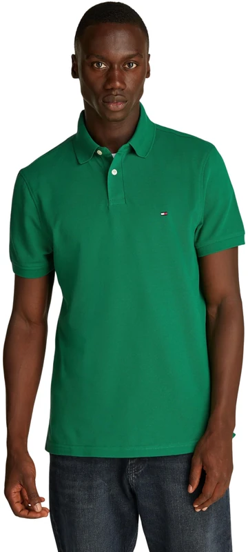 Tommy Hilfiger Men’s Short Sleeve Regular Fit Polo Shirt with Button Placket, Green (Nouveau Green), L