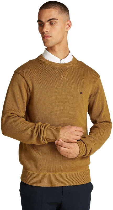 Tommy Hilfiger Men’s Chunky Cotton Crew Neck Knitted Jumper, Brown (Country Brown), 3XL
