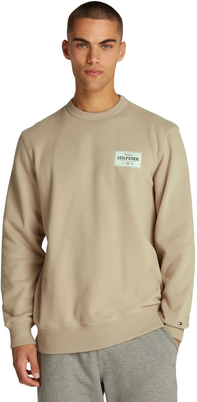Tommy Hilfiger Men’s Monotype Label Round Neck Sweatshirt, Beige (Sandalwood), M
