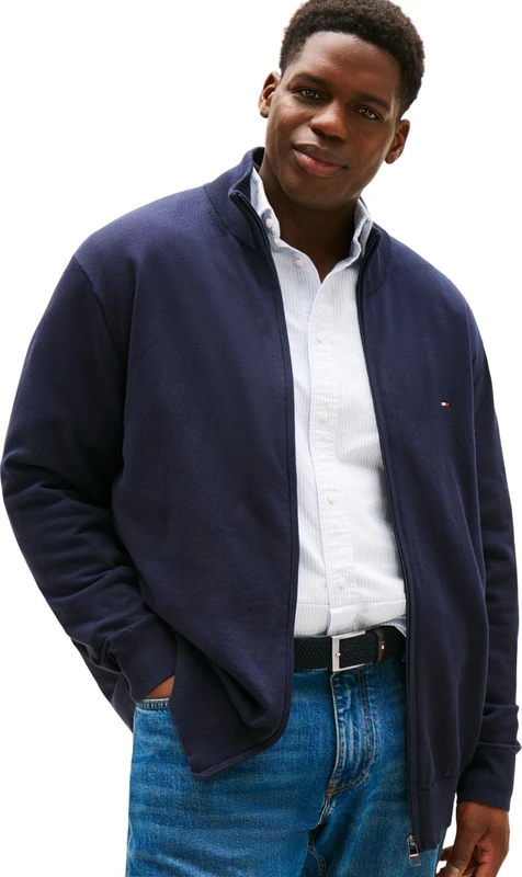 Tommy Hilfiger Men’s Essential Cotton Mock Neck Jumper with Zip, Blue (Desert Sky), XXL