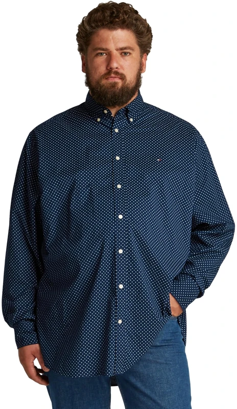 Tommy Hilfiger Men’s Poplin Polka Dot Cotton Shirt, Blue (Night Sky/Multi Dot), 3XL