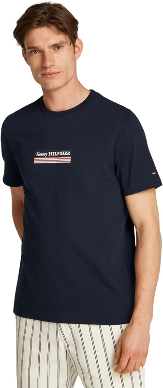Tommy Hilfiger Men’s Box Short Sleeve Cotton T-Shirt, Blue (Desert Sky), S