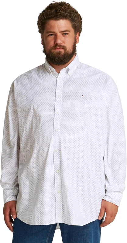 Tommy Hilfiger Men’s Poplin Polka Dot Cotton Shirt, White (Optic White/Navy Dot), 3XL
