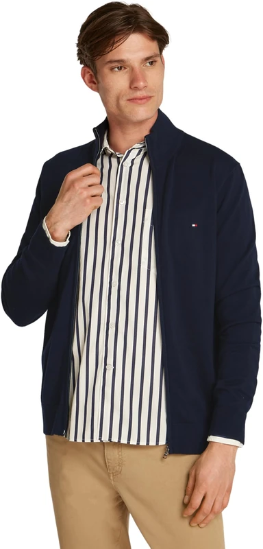 Tommy Hilfiger Men’s Essential Cotton Stand Collar Jumper with Zip, Blue (Desert Sky), XS