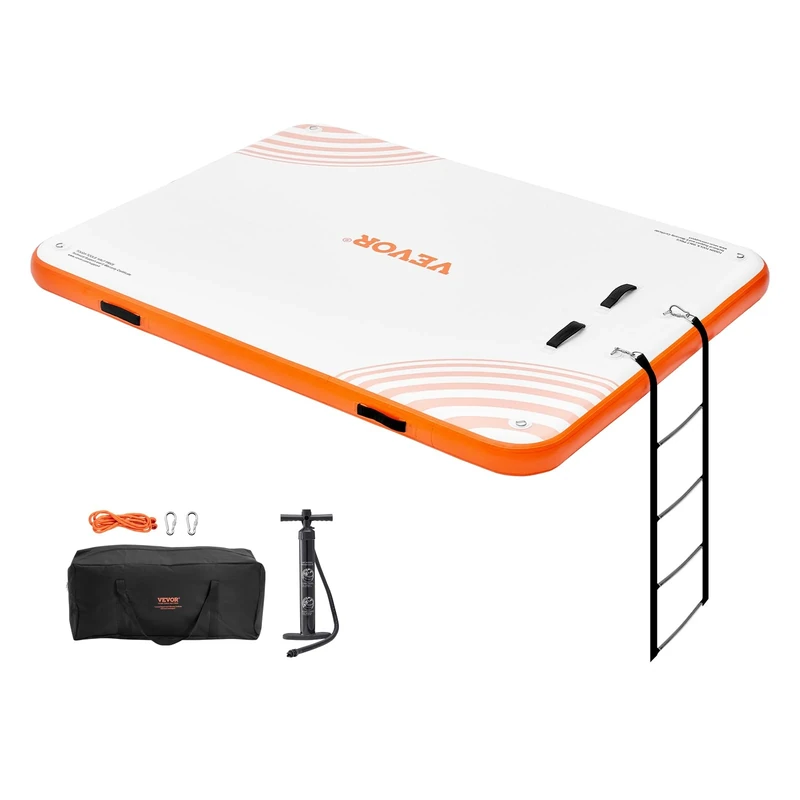 VEVOR Inflatable Floating Dock, 10 x 8FT Inflatable Dock Platform, Non-Slip Water Floating Dock Mat with Portable Carrying Bag & Detachable Ladder, Floating Platform Island Raft for Pool Beach Ocean