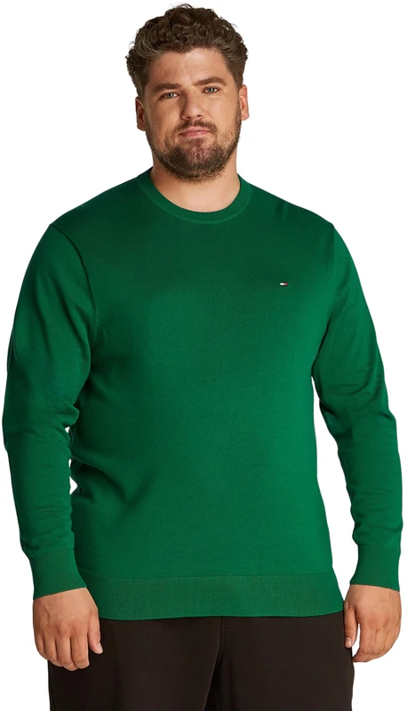 Tommy Hilfiger Men’s Essential Cotton Round Neck Jumper, Green (Nouveau Green), XXL