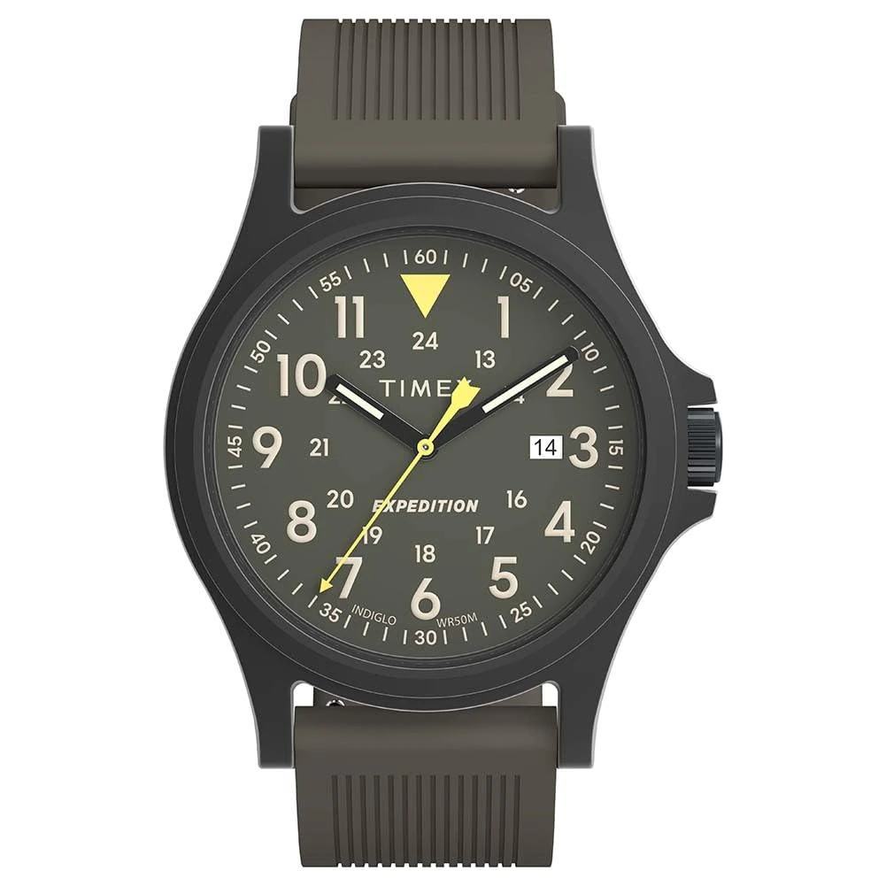 Timex Men's Expedition Acadia 40mm Watch, Gunmetal Silicone Strap Green Dial Black Case