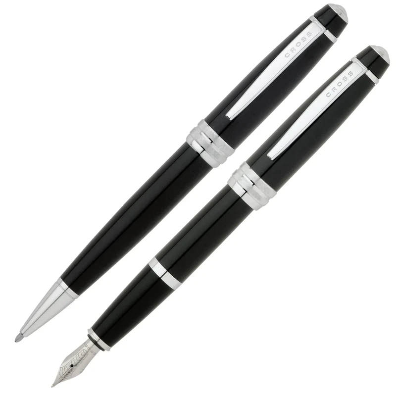Cross Bailey Ballpoint Pen and Fountain Pen Gift Set (Medium Nib Size) Black Ink Colour Lacquer