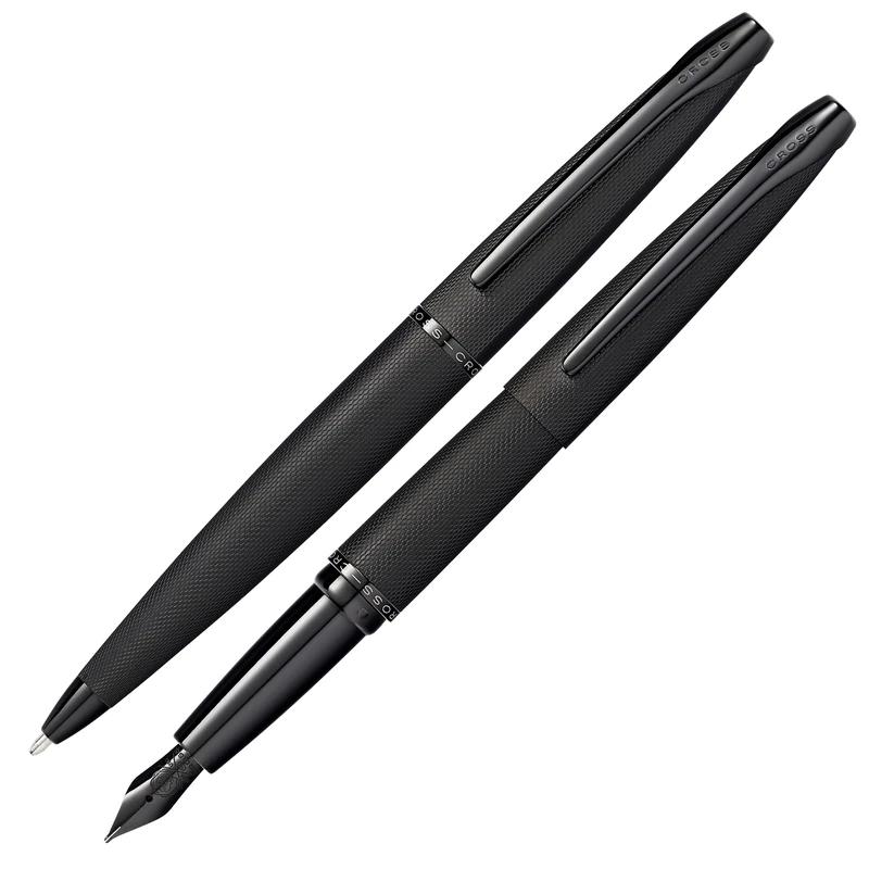 Cross ATX Ballpoint Pen and Fountain Pen Gift Set (Medium Line or Nib Size) Brushed Black Ink