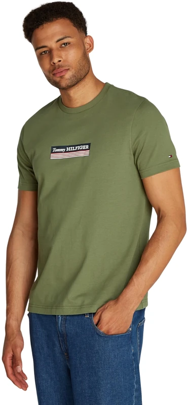 Tommy Hilfiger Men’s Box Short Sleeve Cotton T-Shirt, Green (Battle Green), S