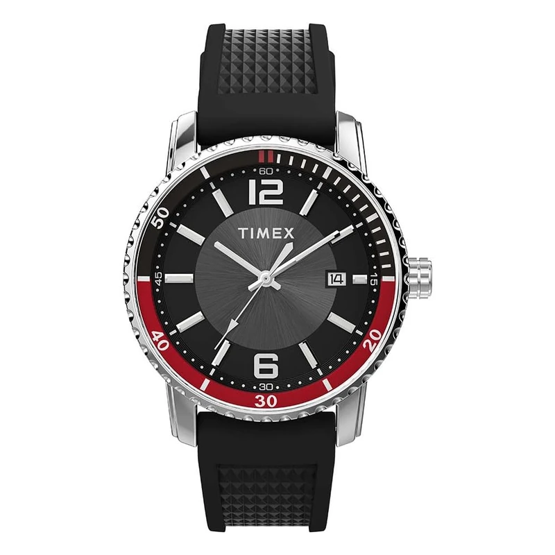 Timex Men's Dress 41mm Watch, Black Silicone Strap Black Dial Stainless Steel Case