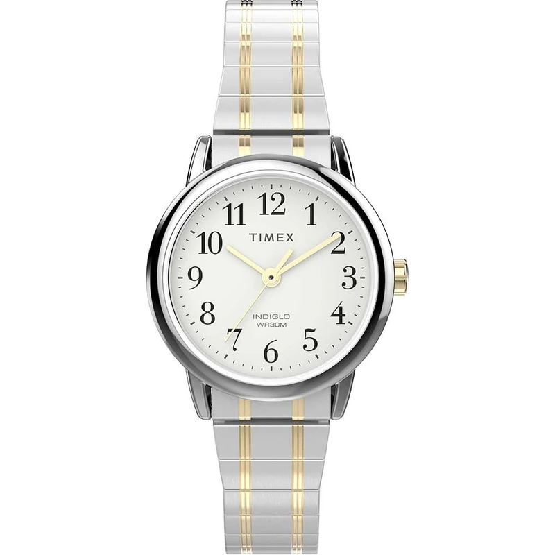 Timex Women's Easy Reader 25mm Watch, Two-Tone Stainless Steel Expansion Band White Dial Silver-Tone Case