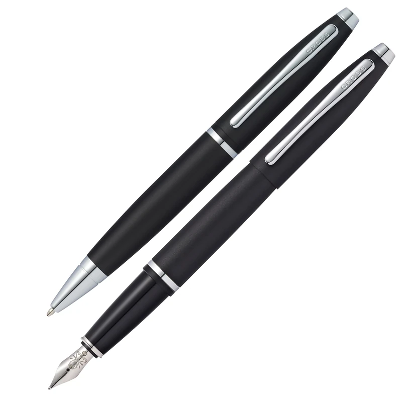 Cross Calais Ballpoint Pen and Fountain Pen Gift Set (Medium Line or Nib Size) Matte Black Ink