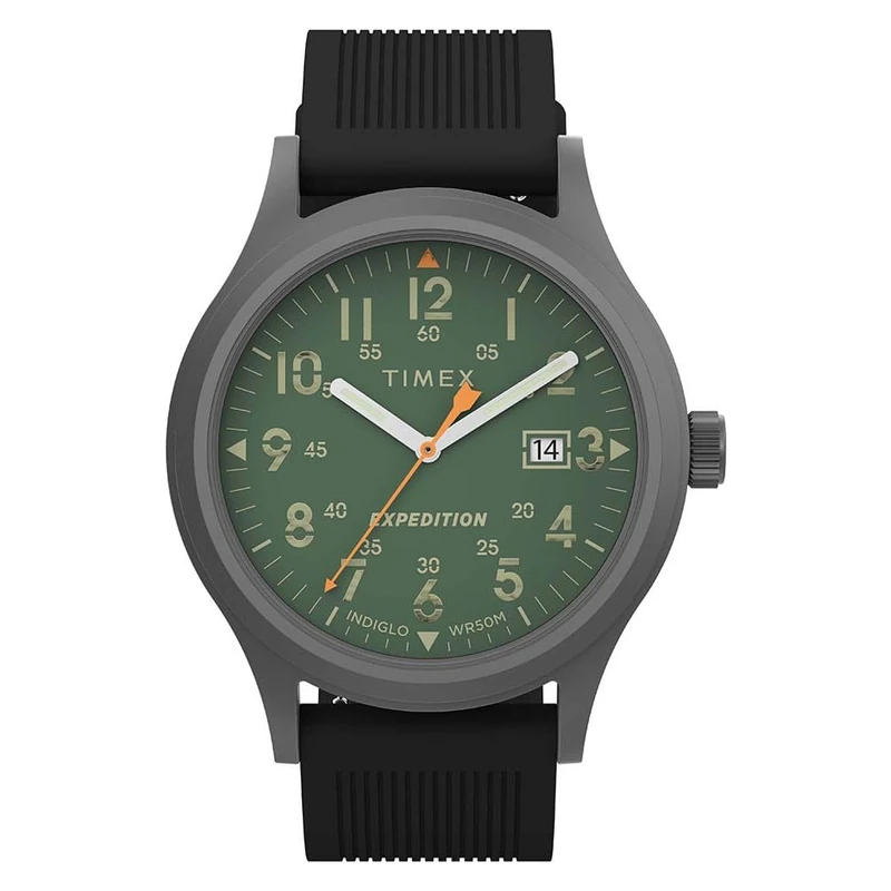 Timex Men's Expedition Scout 40mm Watch, Black Silicone Strap Green Dial Gunmetal Case
