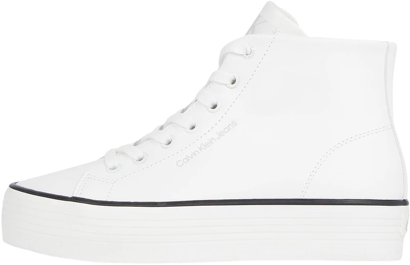 Calvin Klein Women’s Bold Mid Top Vulcanised Trainers, White (Bright White/Black), 6