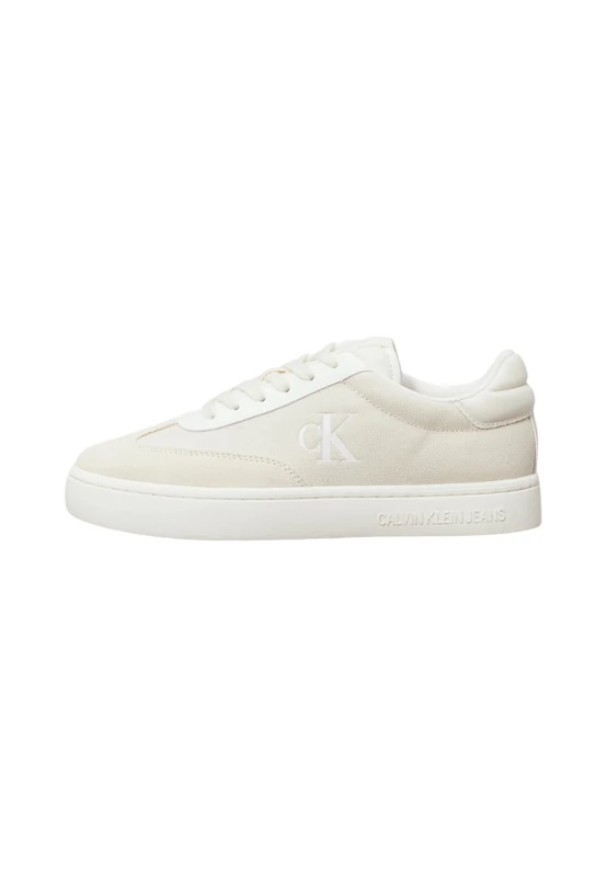 Calvin Klein Women’s Classic Canvas Mix Low Top Cupsole Trainers, White (Creamy White/Bright White), 5