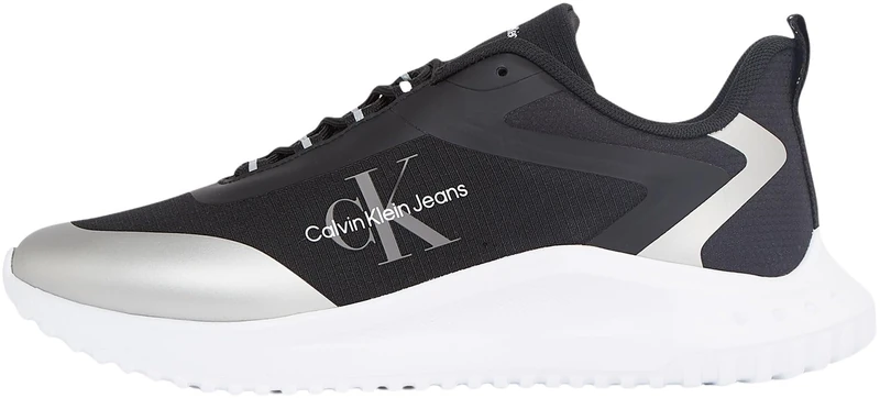 Calvin Klein Women’s EVA Low Top Lace Mix Runner Trainers Without Laces, Black (Black/Silver), 3