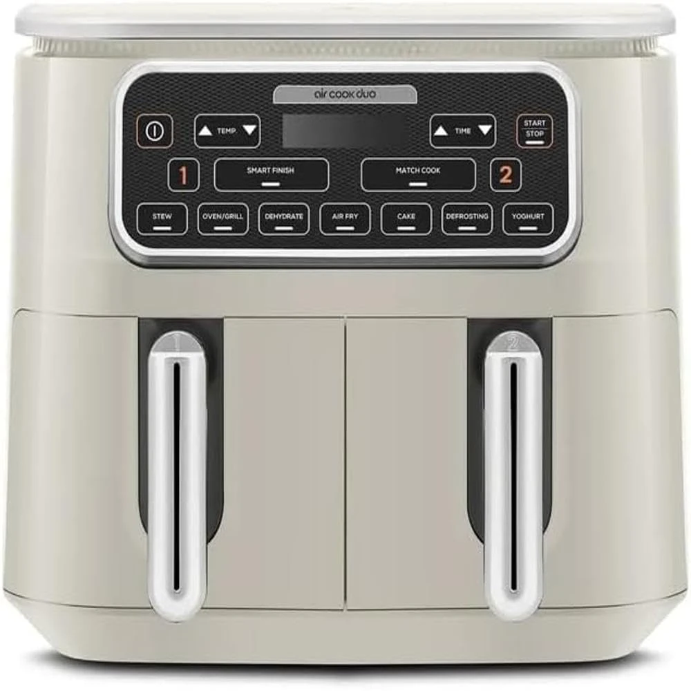 Karaca Air Cook 8-in-1 Dual XXXL Air Fryer, 8L, 2500W, 8 Functions, Large Meal Volume, Less Fat, Odourless, Smokeless, Adjustable Time, Starlight