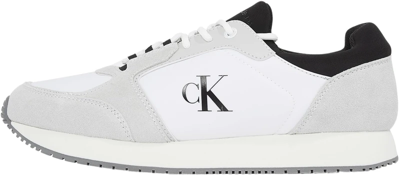 Calvin Klein Men’s Elegant Lace-up Sock Runner Trainers, Multicolor (Bright White/Oyster Mushroom/Black), 10