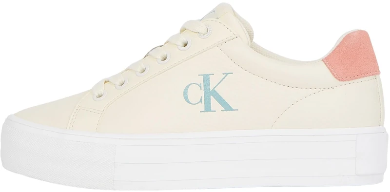 Calvin Klein Women’s Bold Low Top Vulcanised Trainers, Multicolor (Creamy White/Rose Tan/Blue Surf), 7