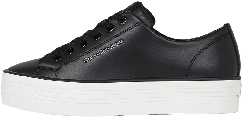 Calvin Klein Women’s Bold Leather Low Top Vulcanised Trainers, Black (Black/Bright White), 8