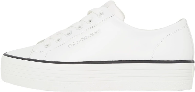 Calvin Klein Women’s Bold Leather Low Top Vulcanised Trainers, White (Bright White/Black), 3