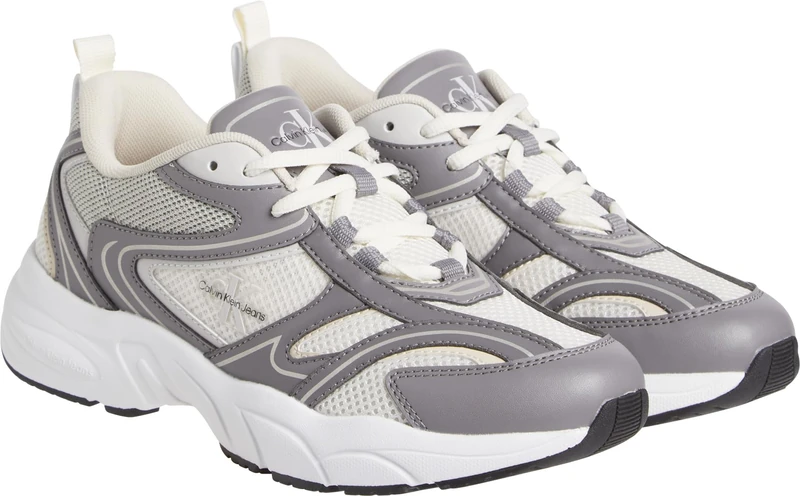 Calvin Klein Women’s Retro Tennis Mesh Sporty Runner Trainers, Multicolor (Stormfront/Creamy White/Tapioca), 6