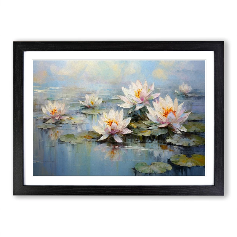 Water Lily Impressionism Framed Print | A2 Black Framed Wall Art | Ready to Hang | Impressionist Floral Picture | Living Room Bedroom Lounge Office - Image 1