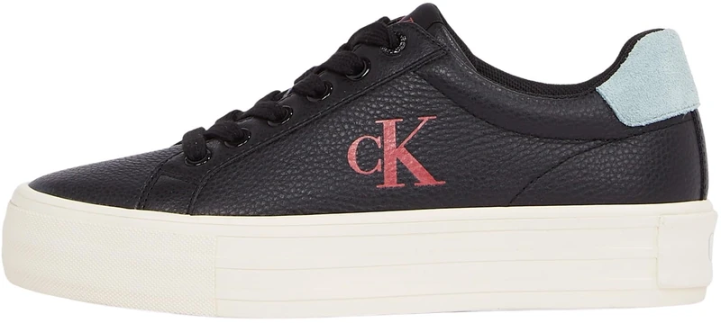 Calvin Klein Women’s Bold Low Top Vulcanised Trainers, Multicolor (Black/Blue Surf/Creamy White), 6