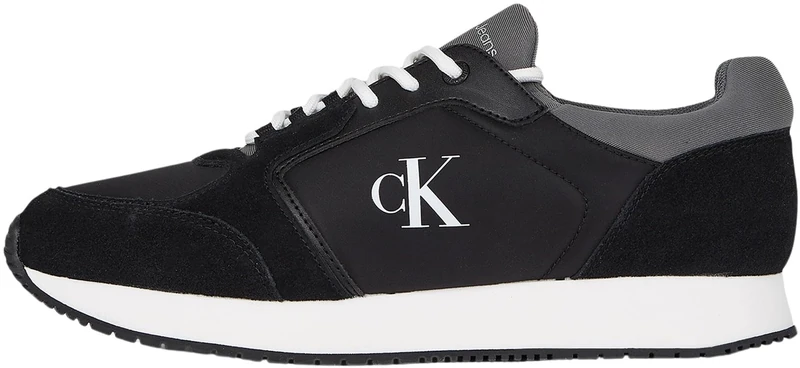 Calvin Klein Men’s Elegant Lace-up Sock Runner Trainers, Multicolor (Black/Charcoal Grey/Bright White), 12