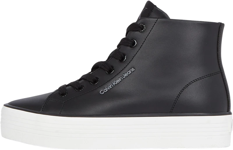Calvin Klein Women’s Bold Mid Top Vulcanised Trainers, Black (Black/Bright White), 5