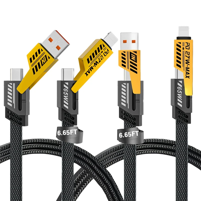 Gartmost 2Pack 4 in 1 Fast Charging Cable, Transferring Data, 2M, Braided Cable 65W, USB C USB A and IP, Multiple Charging Cable for Phone/Pad/More