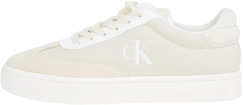 Calvin Klein Women’s Classic Canvas Mix Low Top Cupsole Trainers, White (Creamy White/Bright White), 3