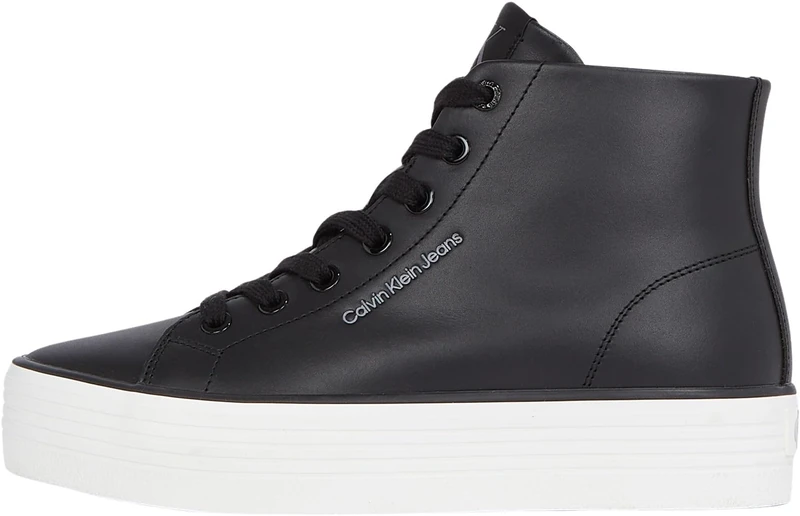 Calvin Klein Women’s Bold Mid Top Vulcanised Trainers, Black (Black/Bright White), 7
