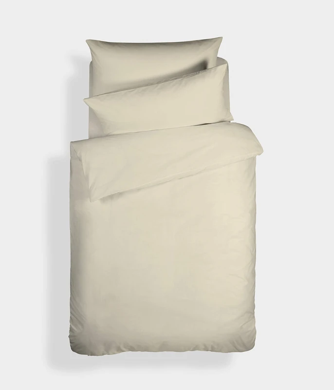Plain Dyed Cotton Percale Cream 200 TC Duvet Set 160 x 220 cm - 50 x 80 cm