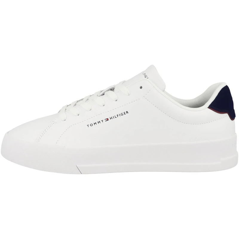 Tommy Hilfiger Men’s Detail Essential Leather Court Trainers, White (White/Desert Sky), 6.5