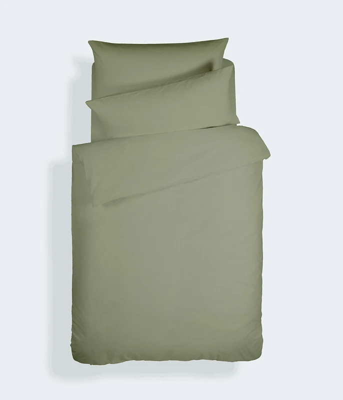Plain Dyed Cotton Percale Military Green 200 TC Duvet Set 160 x 220 cm - 50 x 80 cm - Image 1