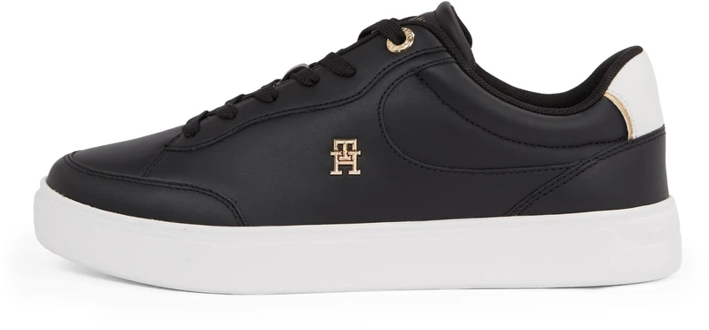 Tommy Hilfiger Women's Essential Chic Leather Court Trainers, Black (Black), 6.5